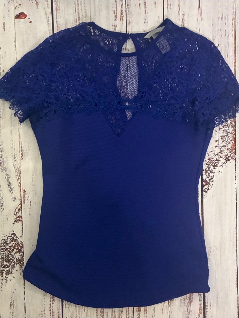 H&M Royal Blue Lace Yoke Blouse
